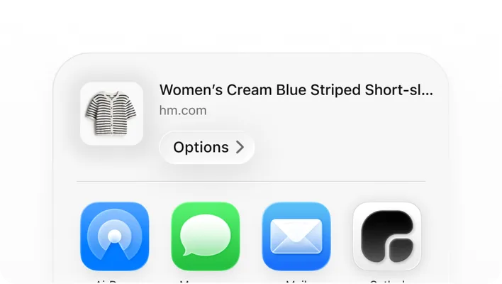 Saving a product link to Gathrd from the iPhone share sheet.